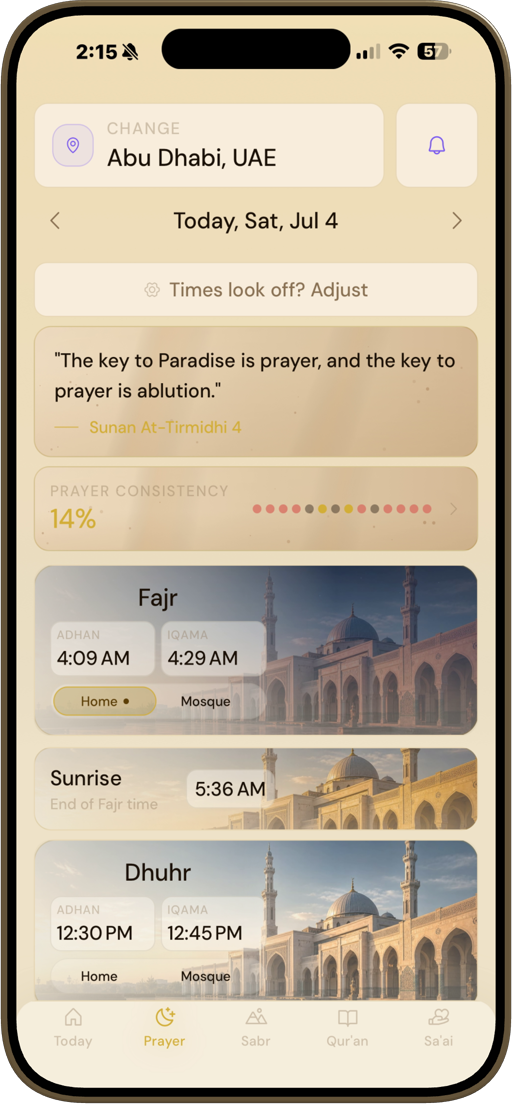 Prayer times screen